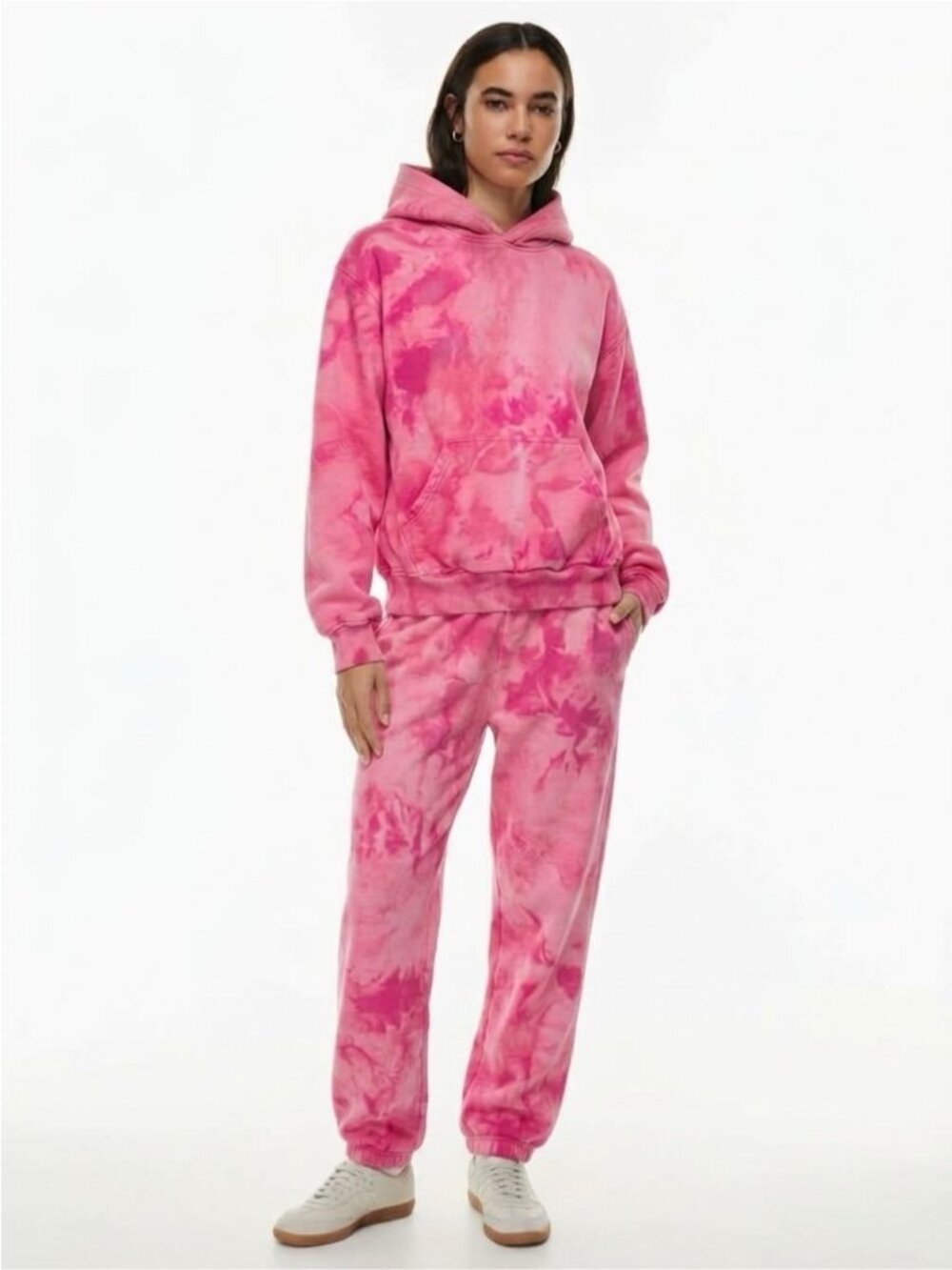 RARE Aritzia TNA Cozy Fleece Hoodie Pink Tie Dye Oversized Size 2 M/L Sweatshirt